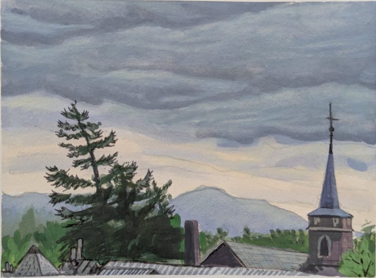 Lake Placid Sky — Gouache, 6x4 inches