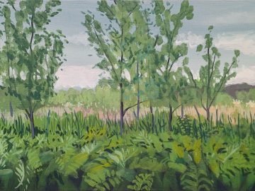 Wetlands — acrylic painting on wood panel, 16×8 inches, Behind the highschool baseball fields, Averill Park, ny