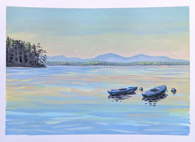 Morning on Lake Wentworth — Gouache, 8x6 inches