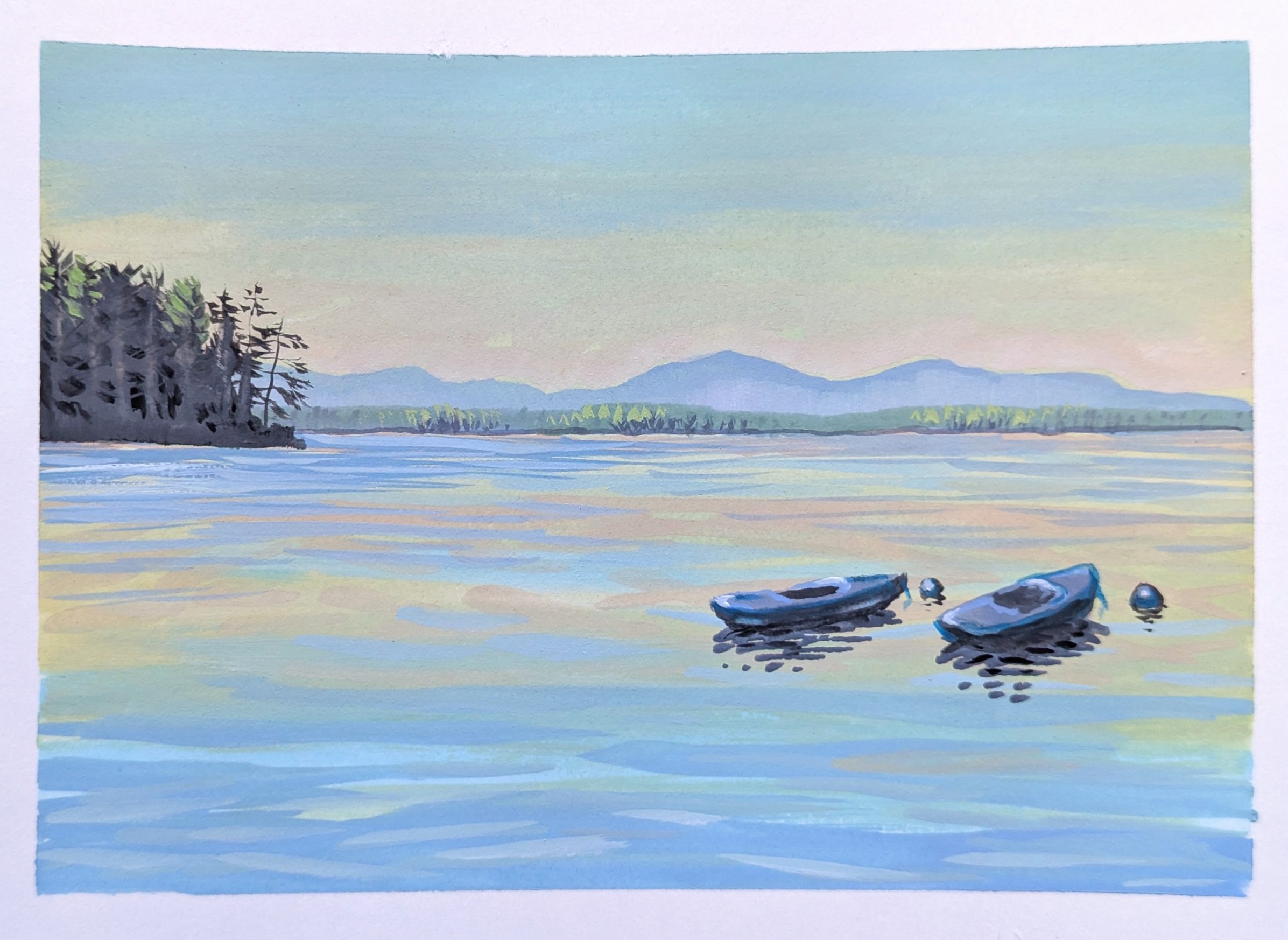 Morning on Lake Wentworth — Gouache — By the State Park Beach