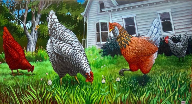 Backyard Chickens — Acrylic, 48x24 inches